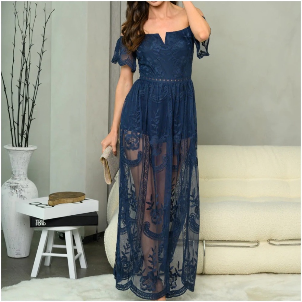 #13 OFF SHOULDER ALL OVER LACE MAXI DRESS - Picture 4 of 6